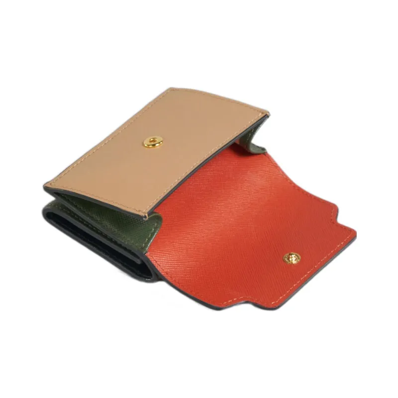 MARNI Calfskin Trifold Wallet Mini Women's Orange/Beige/Green-3