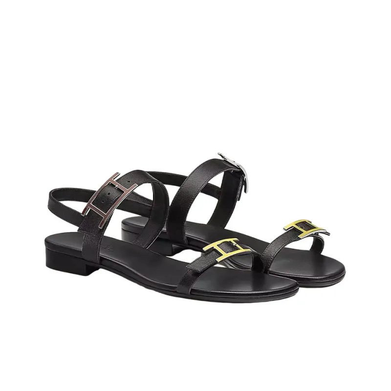 HERMES Cristal Strap Sandals Women's Black-3