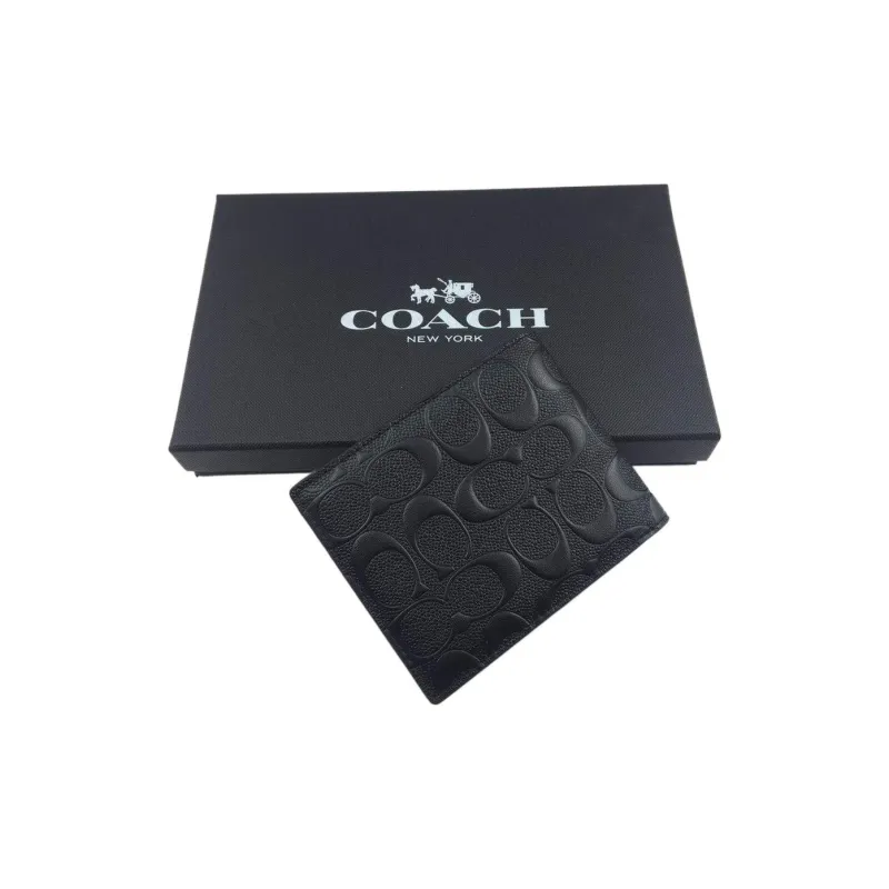 COACH Boxed Cross-Stitch Leather 3-in-1 Keychain Clip Wallet Gift Box Set Men's Black-2