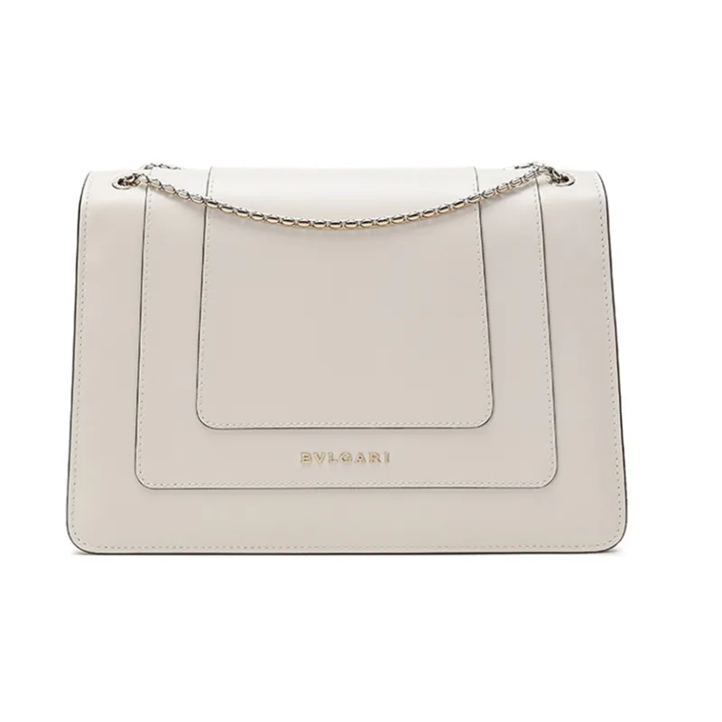 BVLGARI Serpenti Forever Cow Leather Snake Head Bag, Flap Bag, Chain Bag, Shoulder Bag Women's White-4
