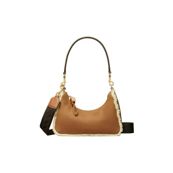 TORY BURCH 151 MERCER Suede With Sheepskin Trim Crescent Bag Portable Crossbody Bag Shoulder Bag Women's Brown