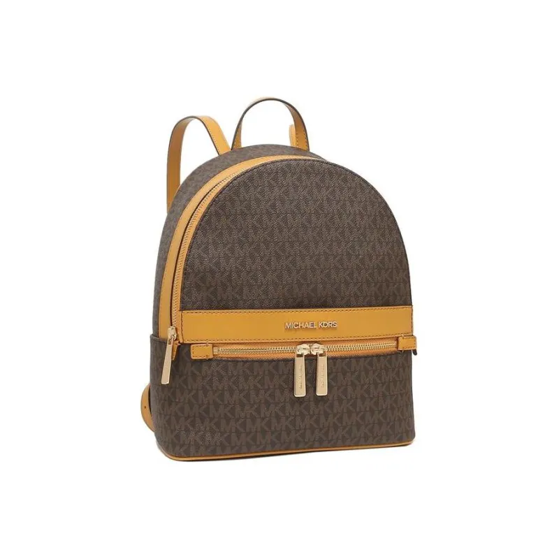 MICHAEL KORS Kenly Canvas-panelled Leather Detailing Backpack Medium Size Women's Brown And Yellow-2