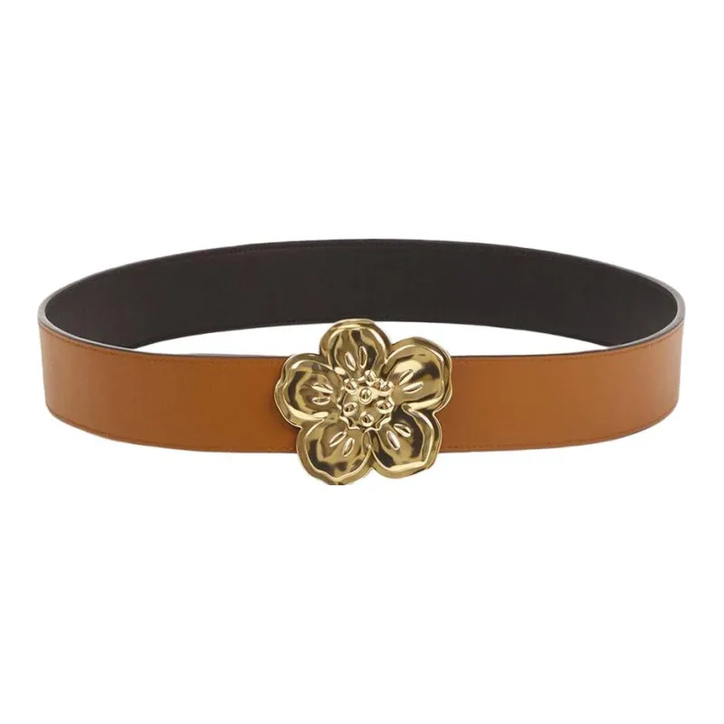 KENZO Casual Individual Floral Smooth Buckle Belt Women's Black/Brown-1