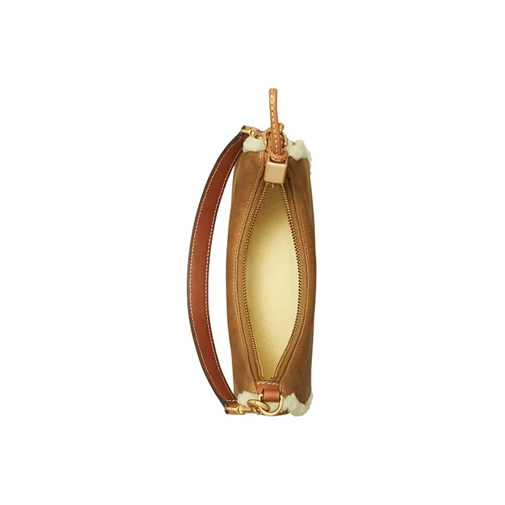 TORY BURCH 151 MERCER Suede With Sheepskin Trim Crescent Bag Portable Crossbody Bag Shoulder Bag Women's Brown-3