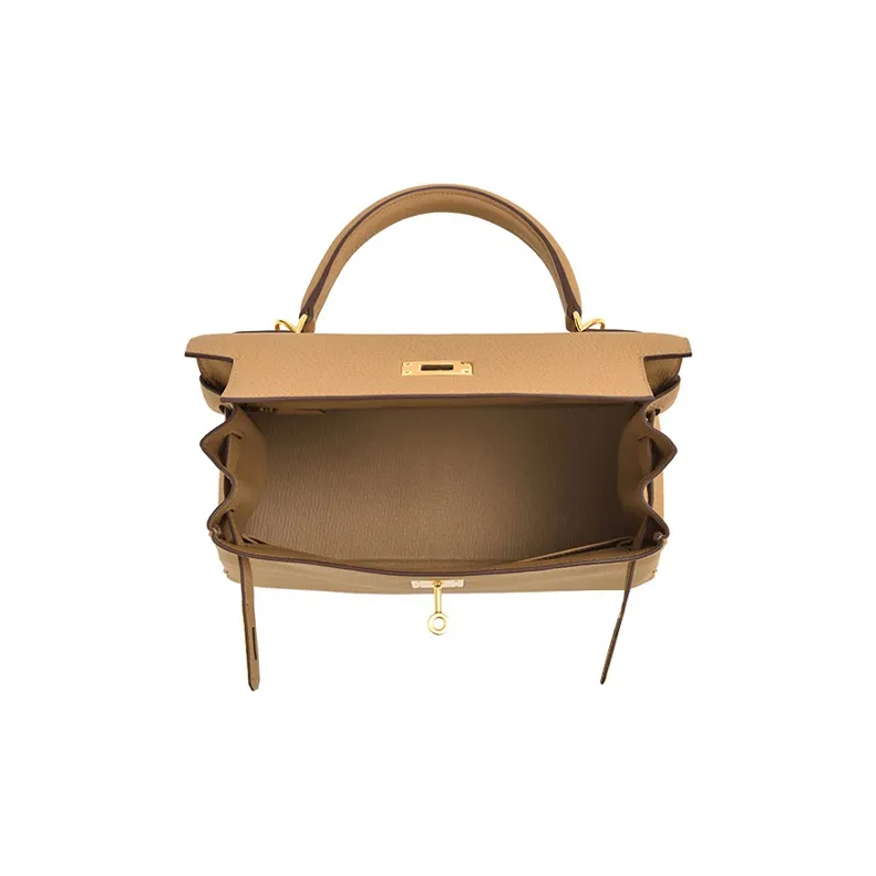 HERMES Kelly Togo Calfskin And Cow Leather Combo Kelly Bag Handbags Women's 4B Biscuit Cookie-3