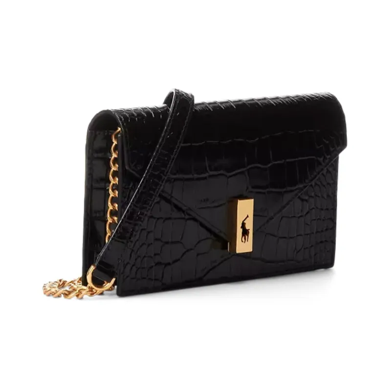 Polo Ralph Lauren Polo ID Leather Chain Wallet Handbag Crossbody Bag Shoulder Bag Women's Black-1