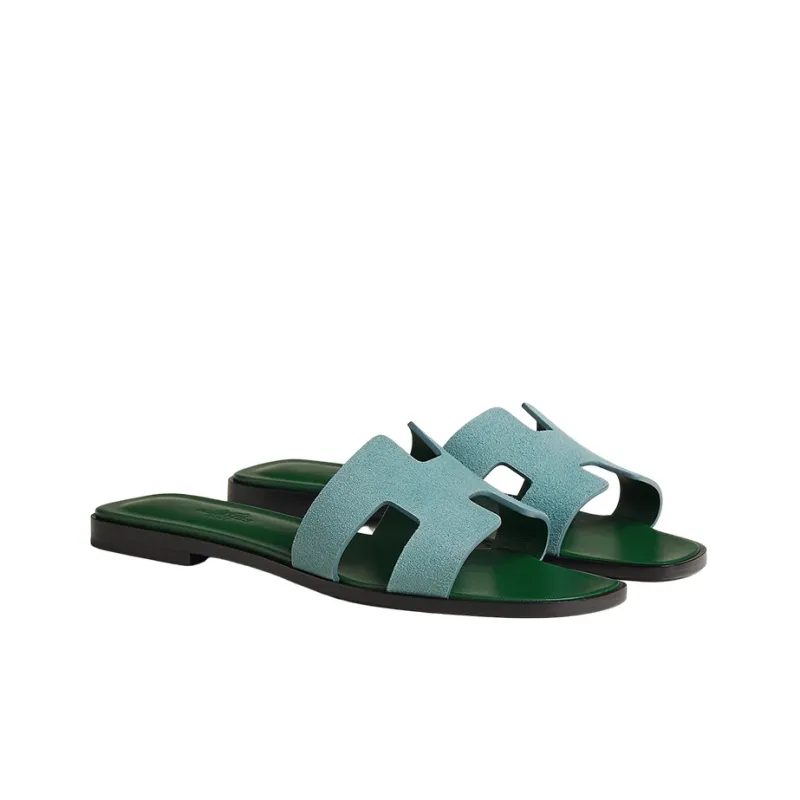 HERMES Oran Sandal Vert D'eau Suede Goatskin-3