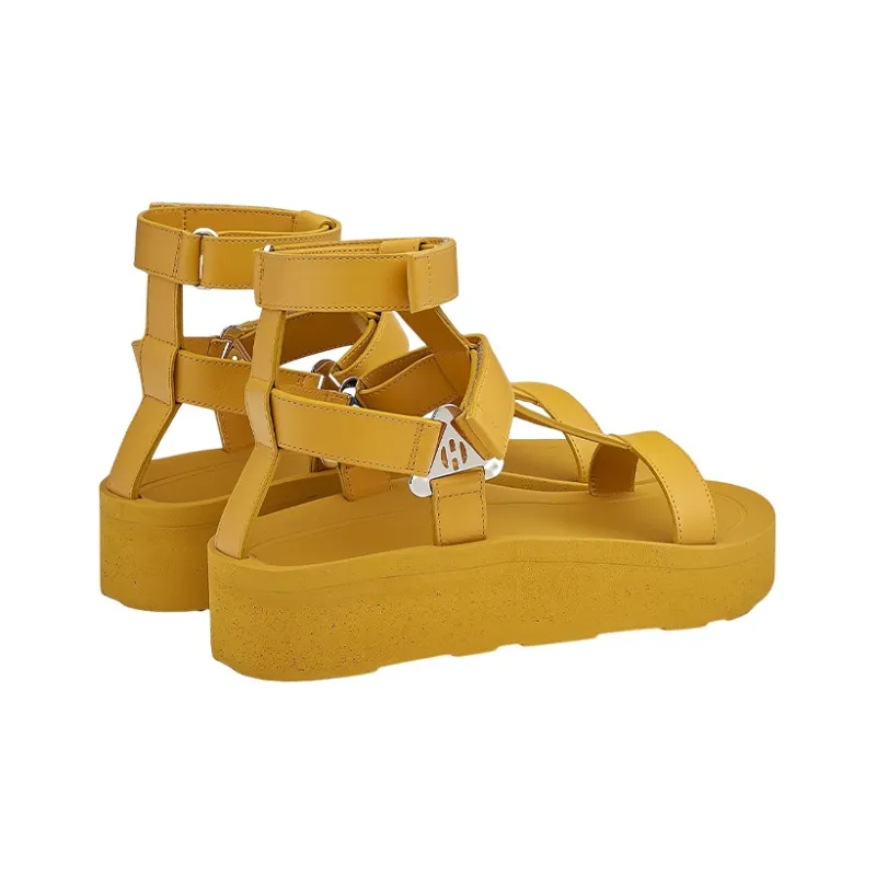 HERMES Enid Roman Sandals Women's Yellow-4
