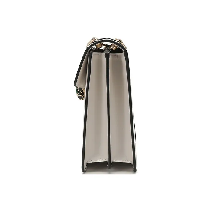 BVLGARI Serpenti Forever Cow Leather Snake Head Bag, Flap Bag, Chain Bag, Shoulder Bag Women's White-3