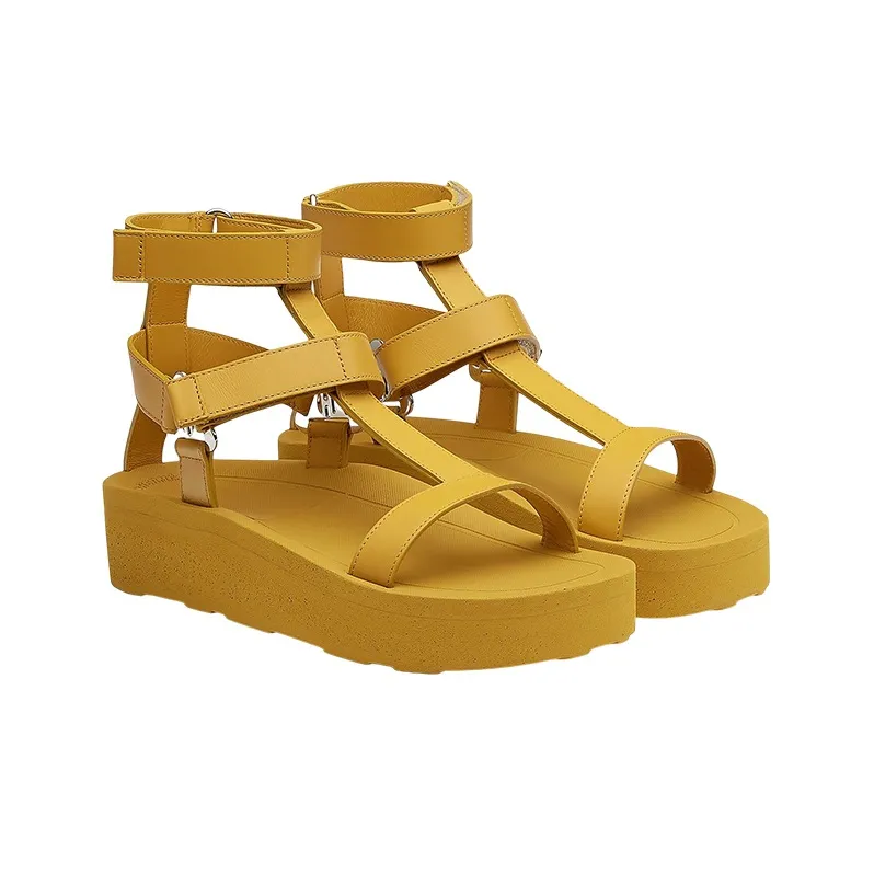 HERMES Enid Roman Sandals Women's Yellow-3