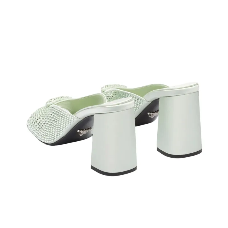 PRADA Crystal-studded High-heeled Satin Slides-4