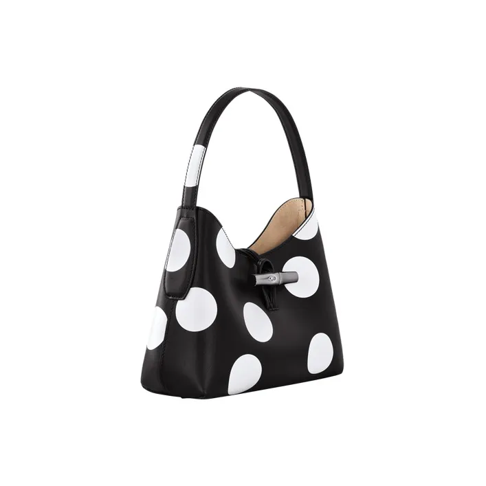 LONGCHAMP Roseau Calfskin Handbag, Shoulder Bag Women's Black & White-1