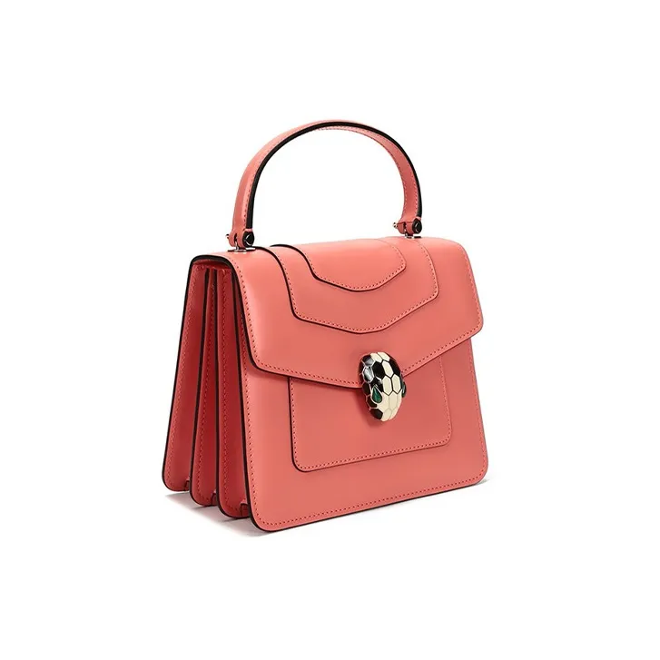 BVLGARI Serpenti Forever Cow Leather Crossbody One Shoulder Handbag Trumpets Women's Coral-2