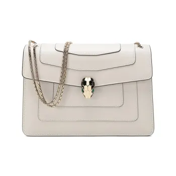 BVLGARI Serpenti Forever Cow Leather Snake Head Bag, Flap Bag, Chain Bag, Shoulder Bag Women's White