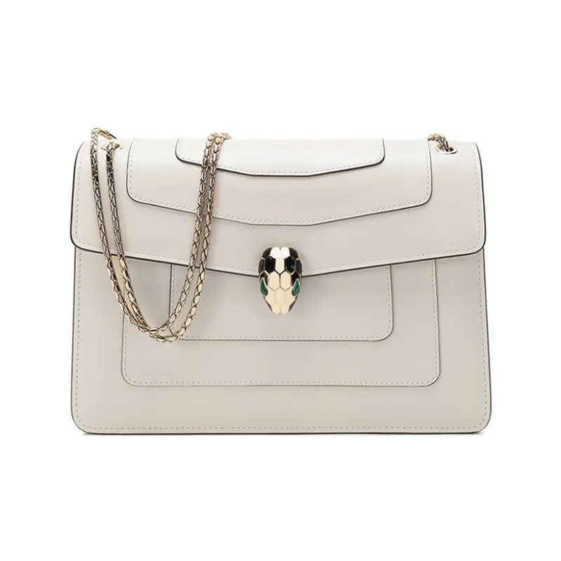 BVLGARI Serpenti Forever Cow Leather Snake Head Bag, Flap Bag, Chain Bag, Shoulder Bag Women's White-0