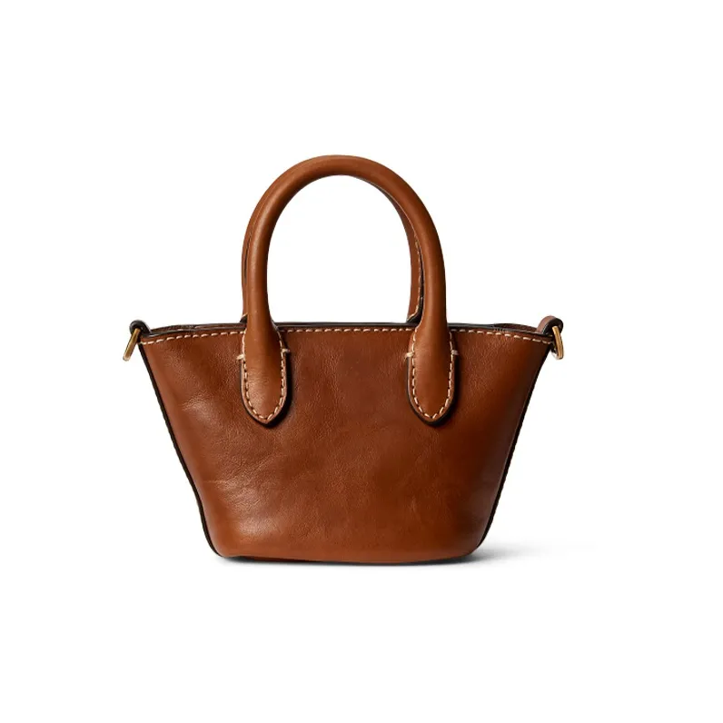 Polo Ralph Lauren Cow Leather Tote Bag Shopping Bag Shoulder Bag Crossbody Bag Handbag Small Size Women's Brown-2
