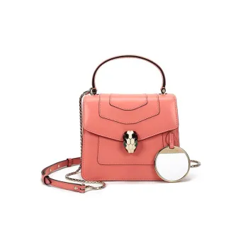 BVLGARI Serpenti Forever Cow Leather Crossbody One Shoulder Handbag Trumpets Women's Coral