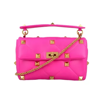 Valentino Roman Stud Napa Lambskin Portable Crossbody Bag Shoulder Bag Women's Fuchsia