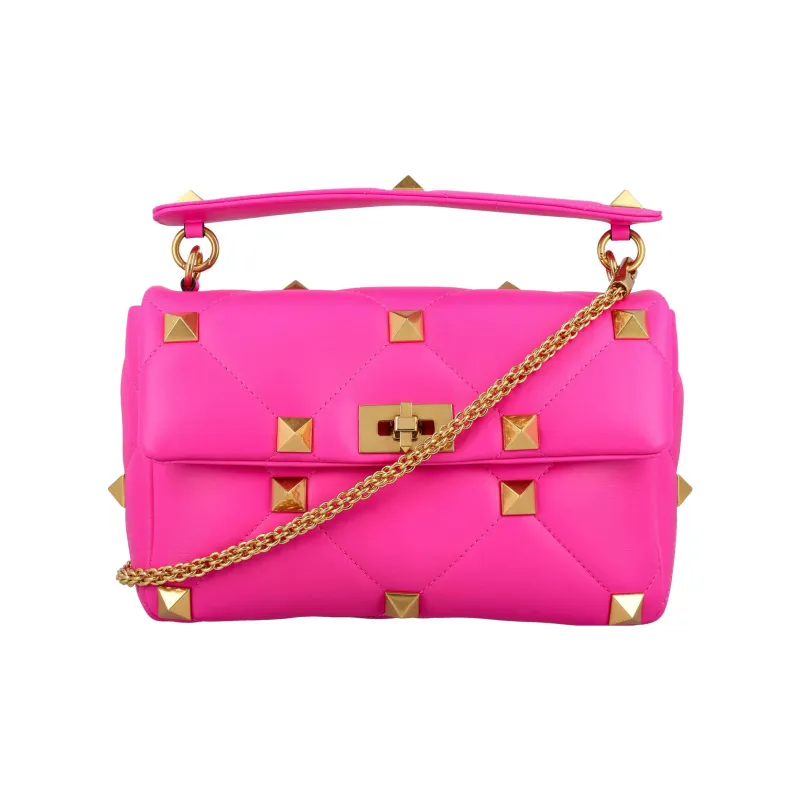 Valentino Roman Stud Napa Lambskin Portable Crossbody Bag Shoulder Bag Women's Fuchsia-0