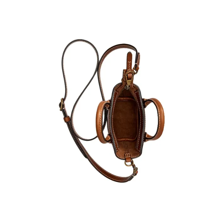 Polo Ralph Lauren Cow Leather Tote Bag Shopping Bag Shoulder Bag Crossbody Bag Handbag Small Size Women's Brown-3