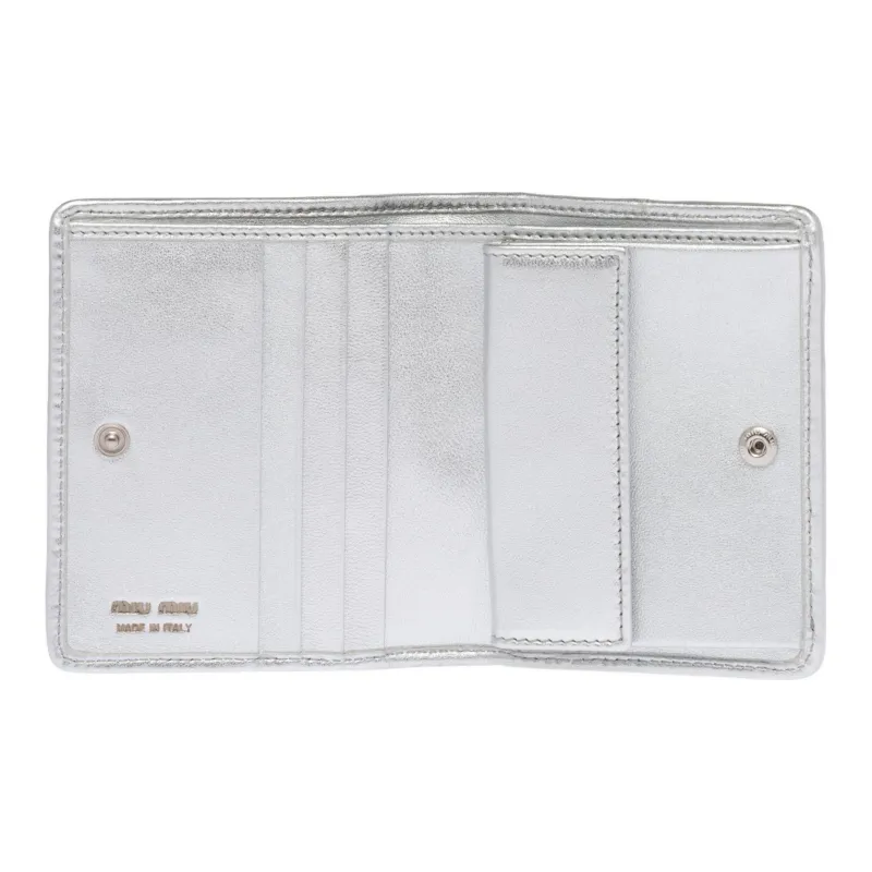 MIU MIU Matelassé Quilting Soft Sheepskin Card Holder, Wallet Trumpets Women's Silver-3