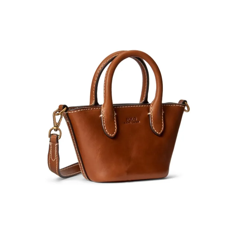 Polo Ralph Lauren Cow Leather Tote Bag Shopping Bag Shoulder Bag Crossbody Bag Handbag Small Size Women's Brown-1
