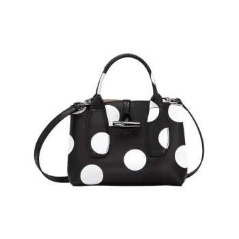 LONGCHAMP Roseau Calfskin One Shoulder Handbags Small Size Women's Black/White