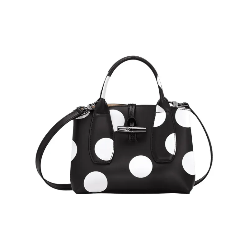 LONGCHAMP Roseau Calfskin One Shoulder Handbags Small Size Women's Black/White-0