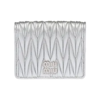 MIU MIU Matelassé Quilted Soft Sheepskin Card Holder Wallet Small Size Women's Silver