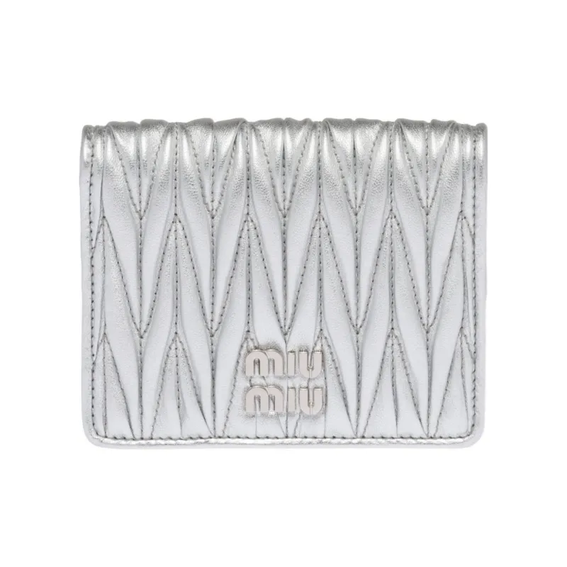 MIU MIU Matelassé Quilting Soft Sheepskin Card Holder, Wallet Trumpets Women's Silver-0