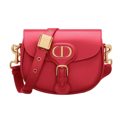 DIOR Bobby Smooth Finish Cow Leather Saddle Bag Shoulder Bag Crossbody Bag Small Size Women's Red