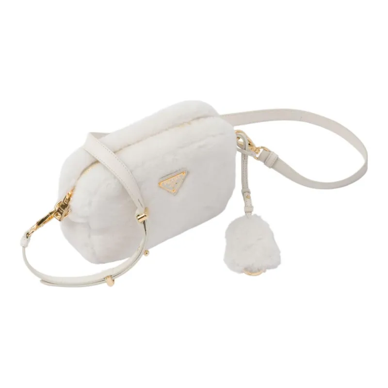 PRADA Shearling Crossbody Bag Shoulder Bag Small Size Women's White-2