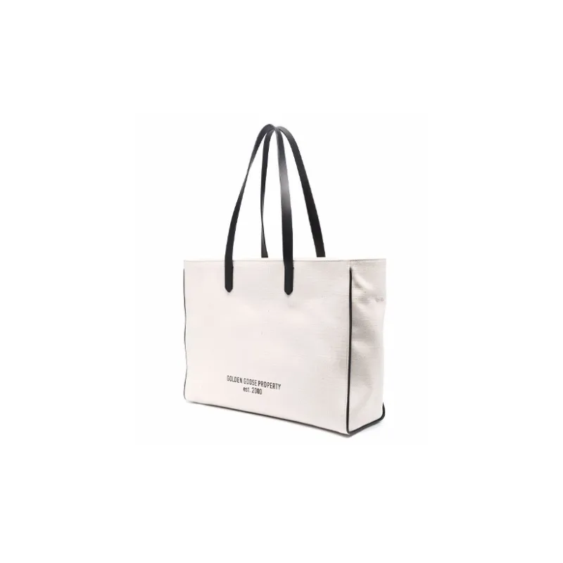 Golden Goose Cotton With Calfskin Tote Bag Shopping Bag Shoulder Bag Crossbody Bag Handbag Women's White-1