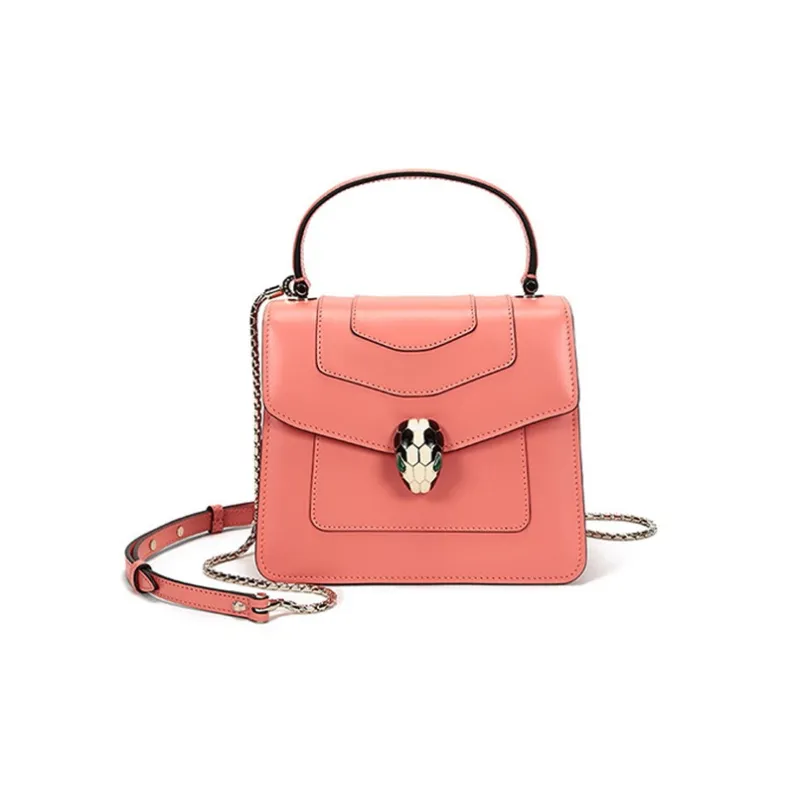 BVLGARI Serpenti Forever Cow Leather Crossbody One Shoulder Handbag Trumpets Women's Coral-1