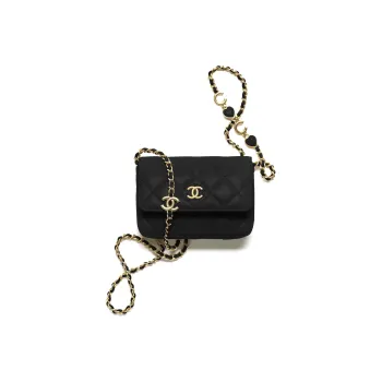 CHANEL 22K Autumn And Winter Patent Leather One Shoulder Crossbody Clutch Shoulder Bag Women's Black
