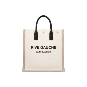 SAINT LAURENT Rive Gauche Leather Tote Bag, Shopping Bag, Handbag Men's Ecru