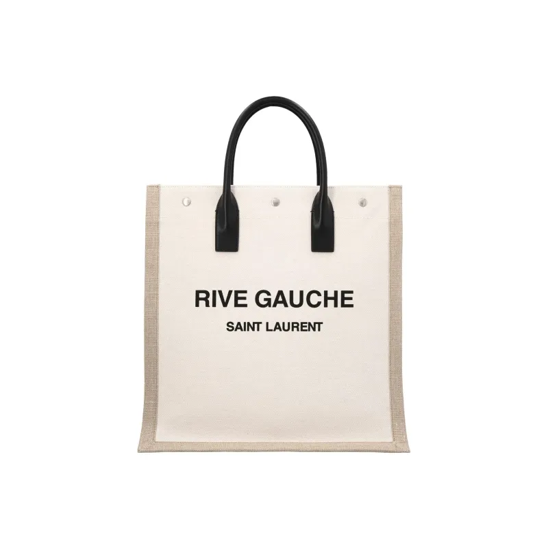 SAINT LAURENT Rive Gauche Canvas Tote Bag, Shopping Bag, Handbag Men's Ecru-0