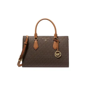 MICHAEL KORS Valerie Canvas Briefcase Handbag Shoulder Bag Crossbody Bag Medium Size Women's Dark Brown & Acorn Brown