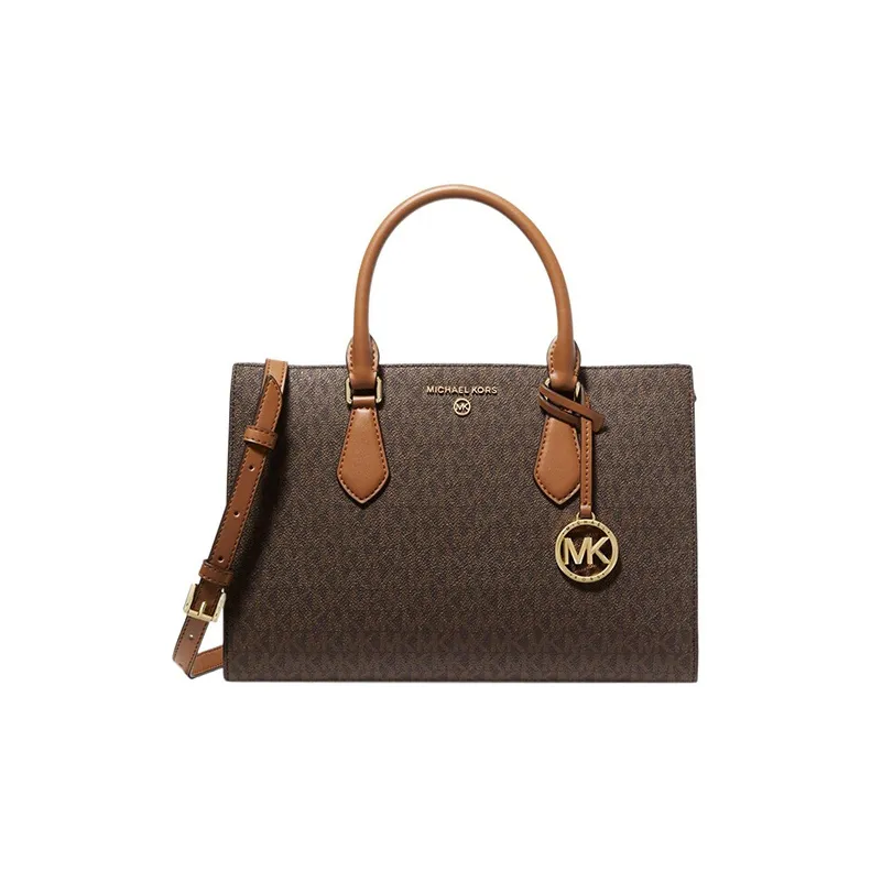 MICHAEL KORS Valerie Canvas Briefcase Handbag Shoulder Bag Crossbody Bag Medium Size Women's Dark Brown & Acorn Brown-0