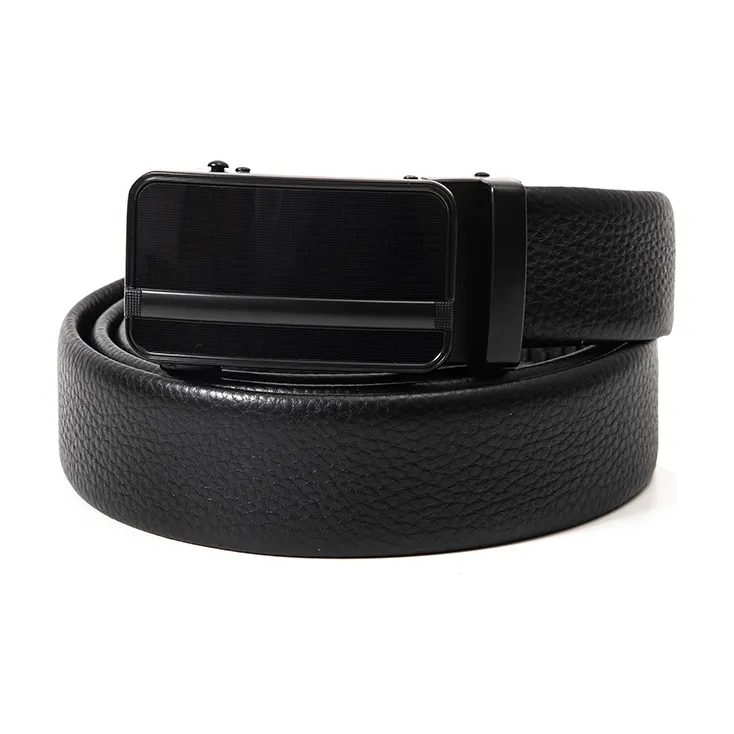 BAIJUAN Leather Belts Men Black Buckle Black Strap-1