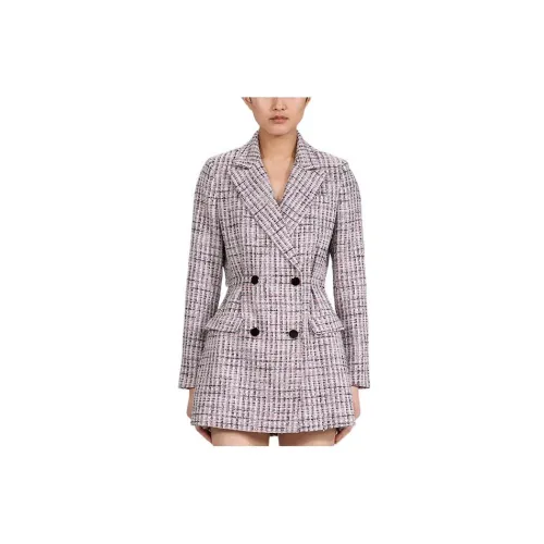 Self-portrait Long-Sleeved Dresses Women's Gray Check