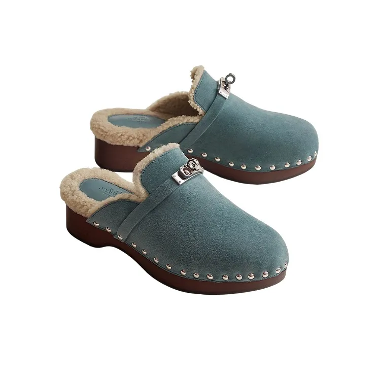 HERMES Carlotta Wrap-toe Slippers Women's Light Blue-3