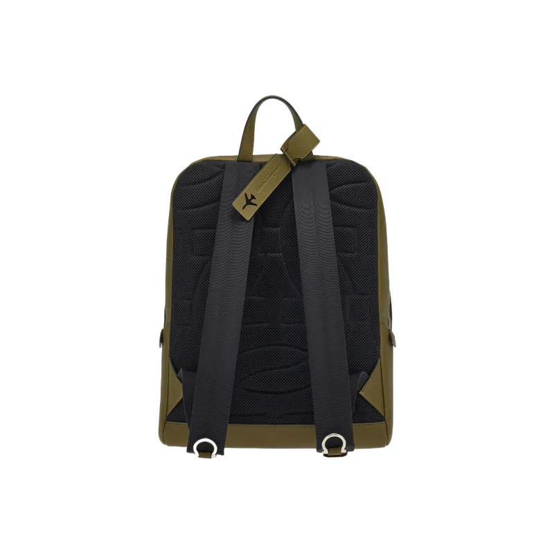 FERRAGAMO GANCINI Cow Leather Patchwork With Fabric Backpack Men's Olive Green-2