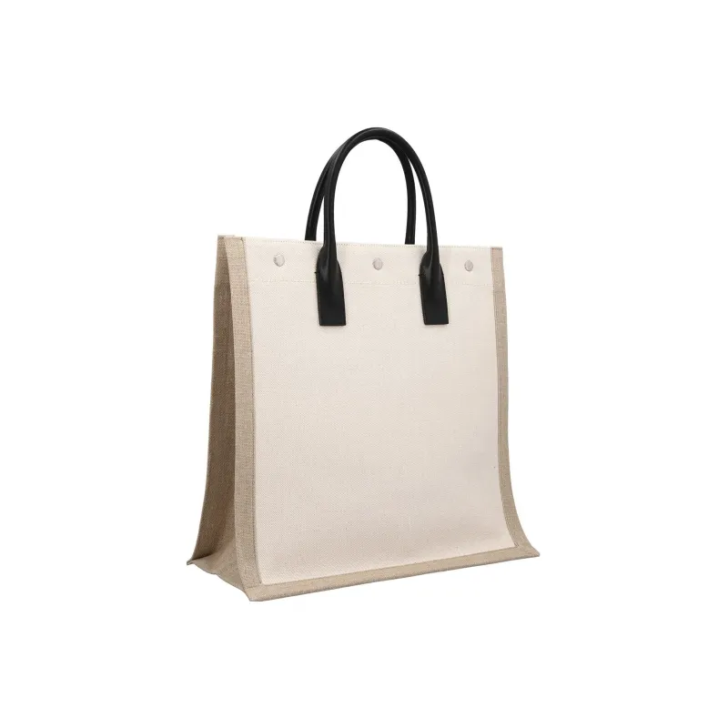 SAINT LAURENT Rive Gauche Canvas Tote Bag, Shopping Bag, Handbag Men's Ecru-1