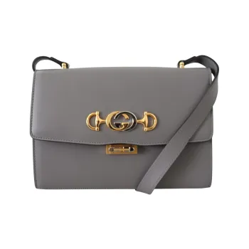 GUCCI Zumi Leather Crossbody Bag Shoulder Bag Women's Gray