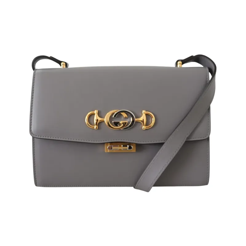 GUCCI Zumi Leather Crossbody Bag Shoulder Bag Women's Gray-0