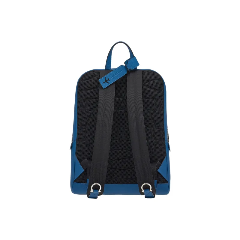 FERRAGAMO GANCINI Cow Leather Patchwork With Fabric Backpack Men's Blue-2