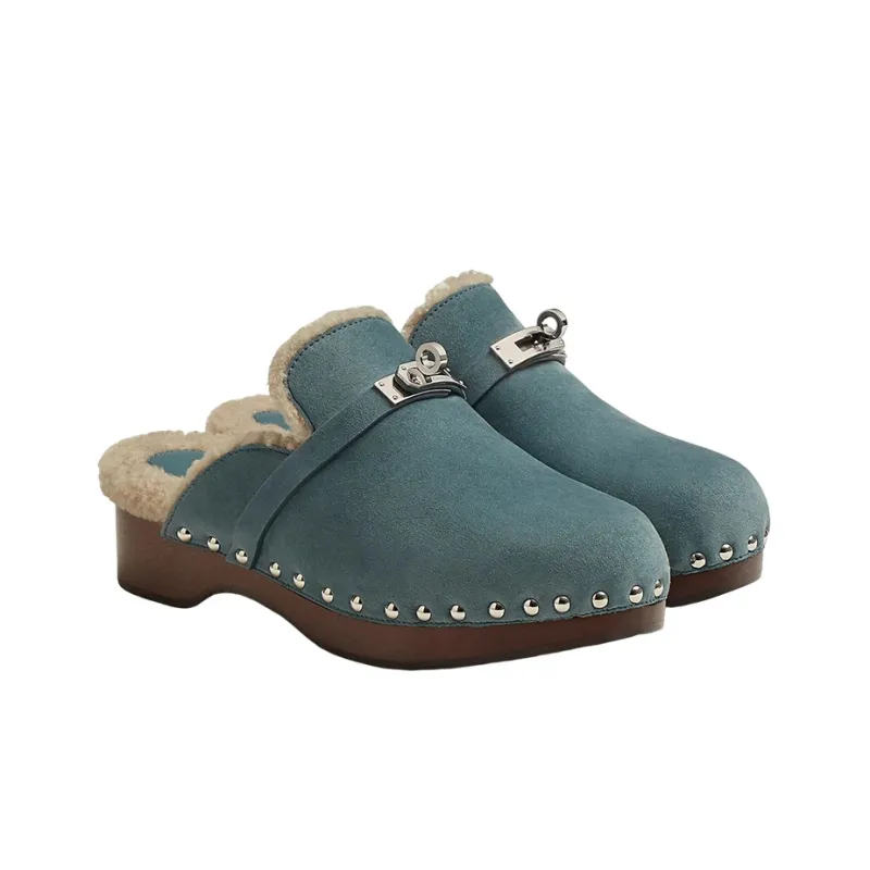 HERMES Carlotta Wrap-toe Slippers Women's Light Blue-2