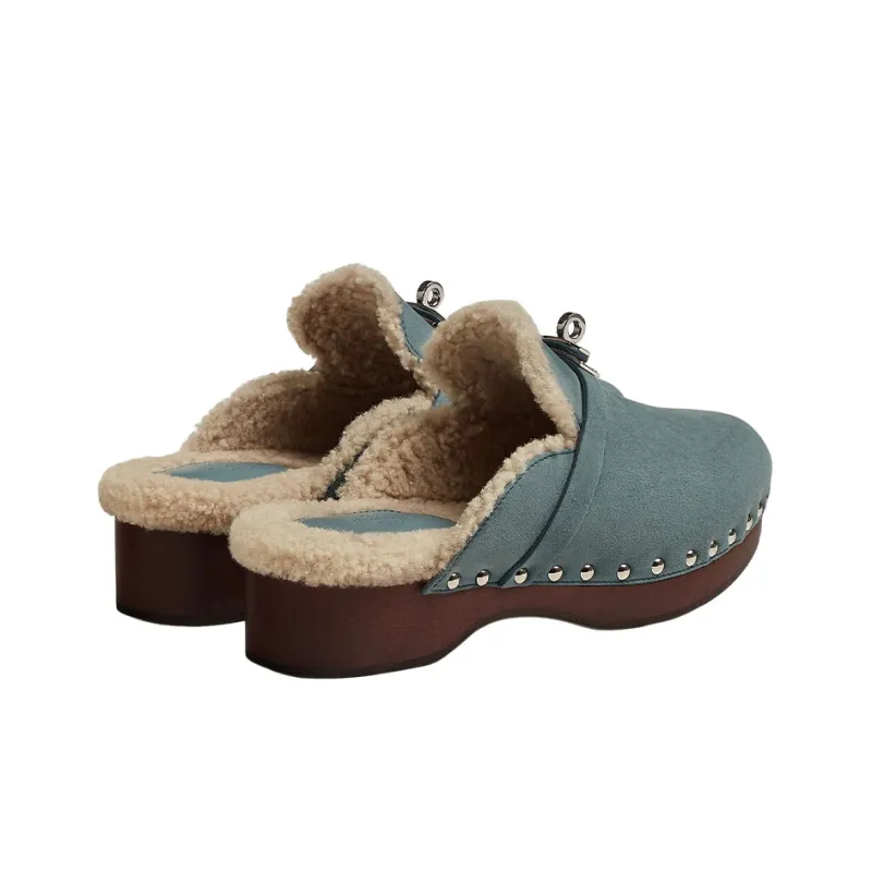 HERMES Carlotta Wrap-toe Slippers Women's Light Blue-4
