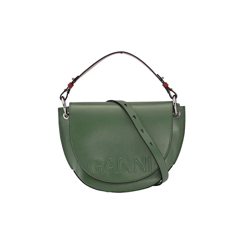 GANNI Recycled Leather Saddle Bag Shoulder Bag Crossbody Bag Handbag Women's Green-0